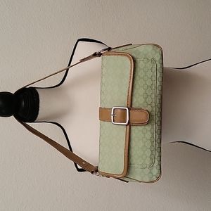 Nine west shoulder purse, light green with light brown, used